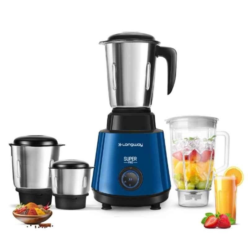 Longway Super Pro 750W ABS Plastic Blue & Black Mixer Grinder with 4 Jars