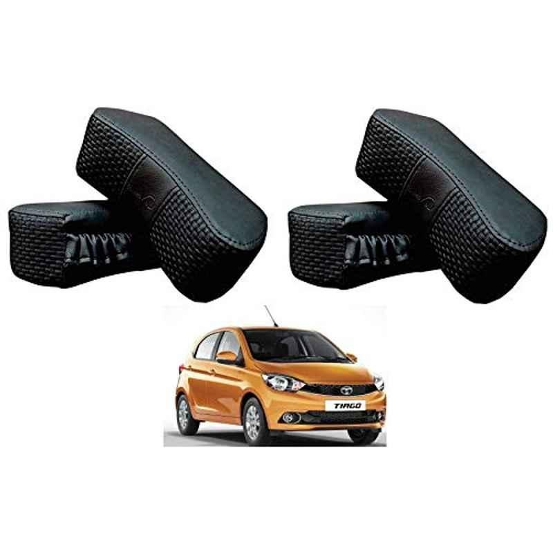Kozdiko 4 Pcs CV Designer Black Leatherite Neck Rest Car Cushion Pillow Set for Tata Tiago