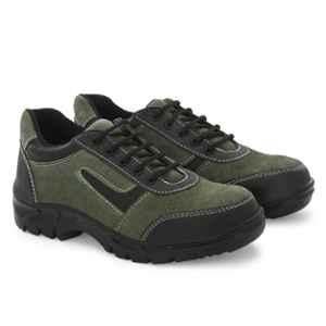 All Safe Genuine Leather Steel Toe Sports Look Olive Safety Shoes, Gola 7000, Size: 7
