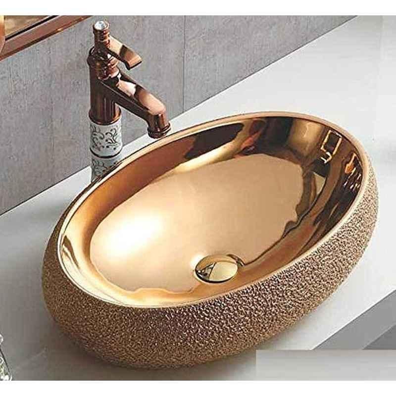InArt 16x16x6 inch Ceramic Rose Gold Bathroom Table Top Wash Basin, INA-560