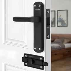 Plantex Heavy Duty Bathroom Door Lock/Mortise Handle Lock/8inch Keyless Plate Handle Set for Home/Bathroom/Store Room/Balcony/Office with Baby Latch 8132- Z-Black