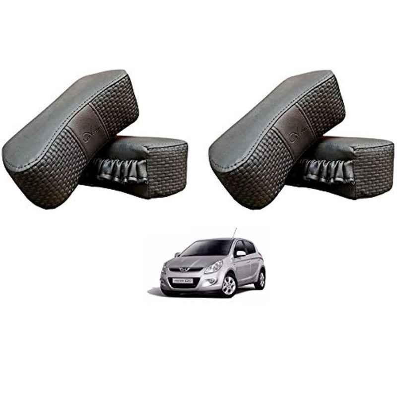 Kozdiko 4 Pcs CV Designer Grey Leatherite Neck Rest Car Cushion Pillow Set for Hyundai Old i20 2008-2014