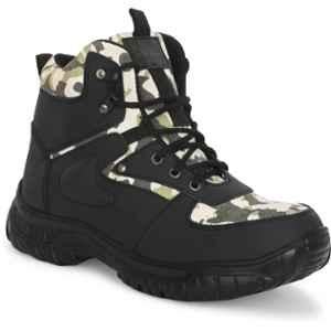 Ozarro Genuine Leather Steel Toe Olive & Black Commando Army Safety Shoes, S4451, Size: 8