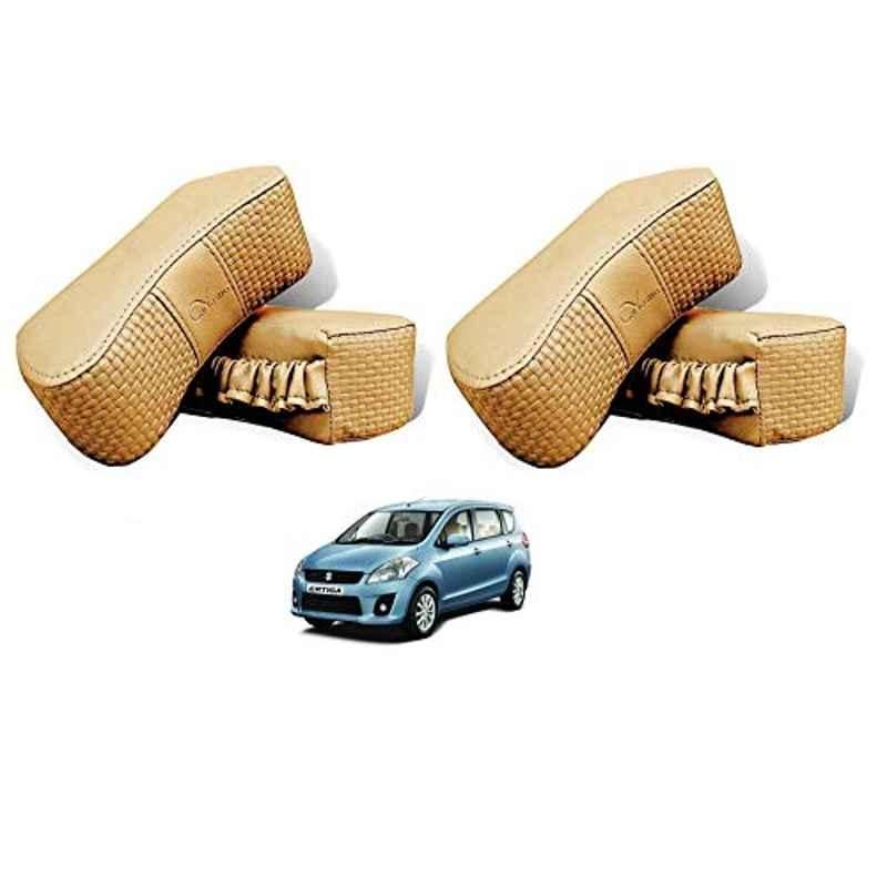 Kozdiko 4 Pcs CV Designer Beige Leatherite Neck Rest Car Cushion Pillow Set for Maruti Suzuki Old Ertiga 2012-2018