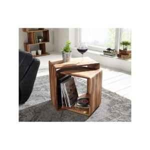 Angel Furniture Honey Finish Sheesham Wood Nested Cube Side Table, AFS-03