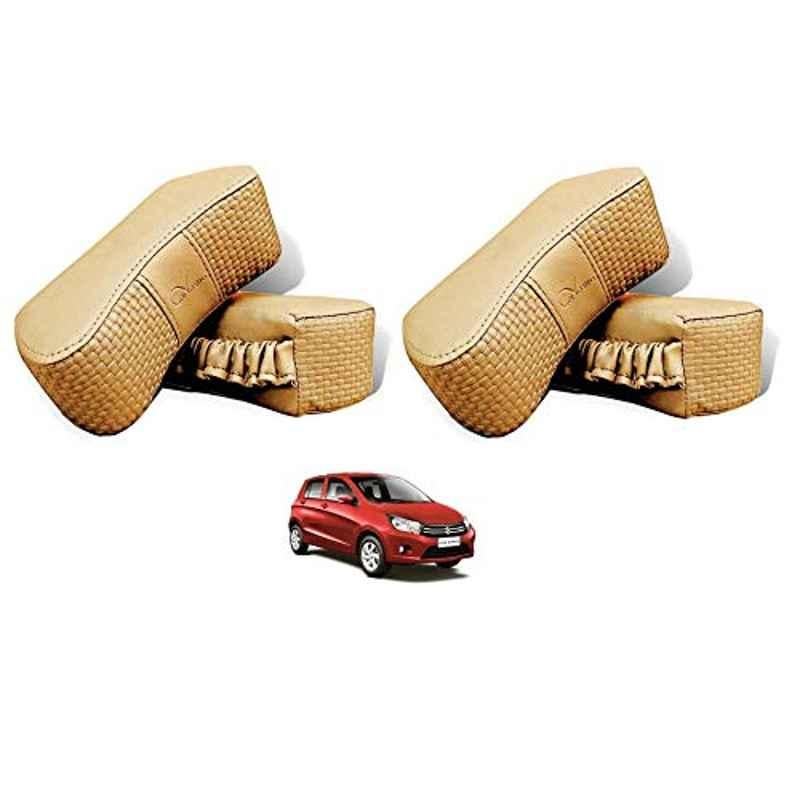 Kozdiko 4 Pcs CV Designer Beige Leatherite Neck Rest Car Cushion Pillow Set for Maruti Suzuki Celerio
