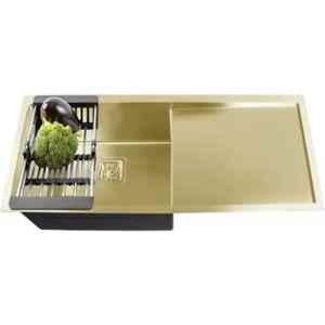 Fossa 37x18x10 inch Stainless Steel SS304 Matt Finish Gold Single Bowl with Drainboard Kitchen Sink, FHS-09