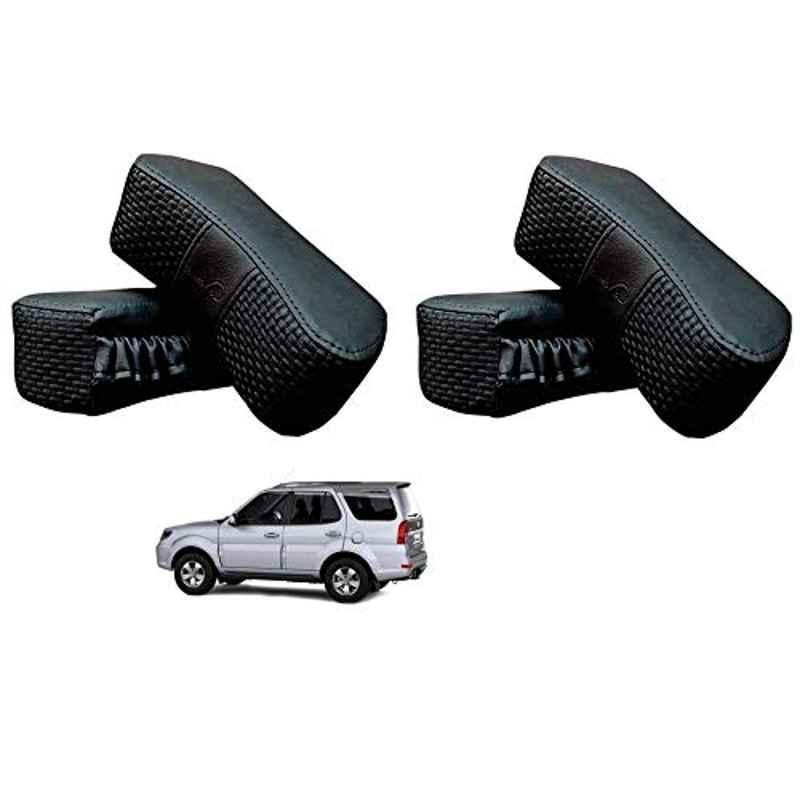 Kozdiko 4 Pcs CV Designer Black Leatherite Neck Rest Car Cushion Pillow Set for Tata Safari Grand Dicor