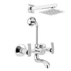 Cliquin Desire Rosy Brass Chrome Wall Mounted Wall Mixer with 6x6 inch Stainless Steel Overhead Shower Set, 190mm Bend Pipe & Adjustable Legs