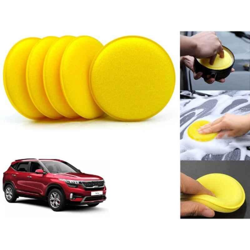 Auto Pearl Polyurethane Beige Washing & Waxing Polish Foam Sponge for Seltos (Pack of 5)