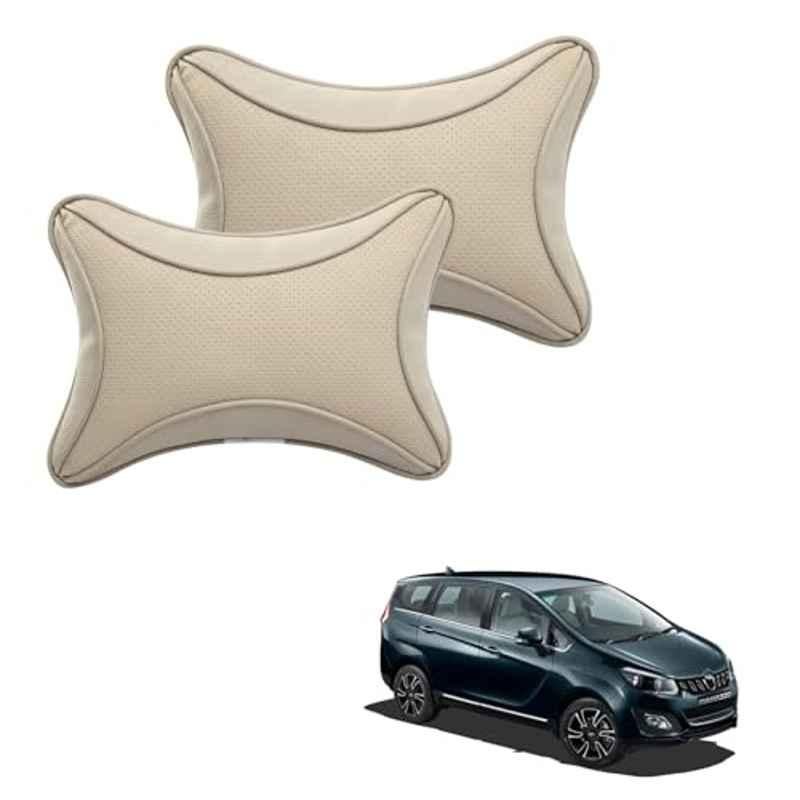 Kozdiko 2 Pcs Memory Foam & Polyester Beige Dots Car Neck Rest Pillow Set for Mahindra Marazzo, XNVJVHGJFH152