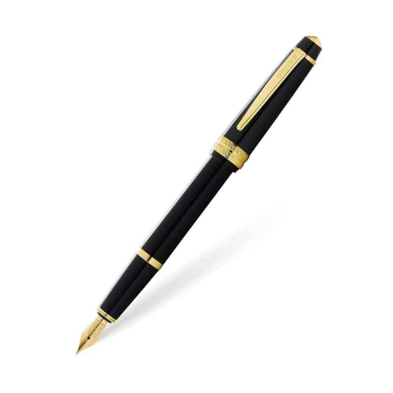 Cross Bailey Black Ink Black Resin & Gold Tone Finish Fountain Pen with 1 Pc Black Pen Ink Cartridge Set, AT0746-9MF