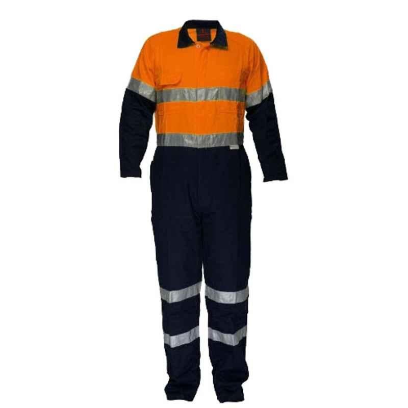 Superb Uniforms Cotton Orange & Navy Two Tone High Visibility Coverall, SUW/ON/HVC02, Size: 2XL