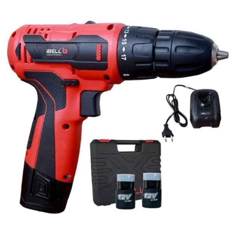 iBELL 12V DC 1500mAh Red Cordless Driver Drill, IBL CD12-74 with 1 Pc Charger, 2 Pcs Battery & 32 Pcs Accessories & 6 Months Warranty
