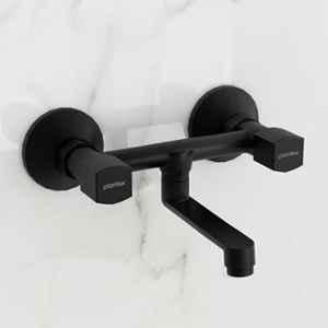 Plantex Non-Telephonic Wall Mixer for Bathroom with Brass Spindle/Mixer Tap for Bathroom with Water Saving Aerator/Wall Flange & Teflon Tape (Black)