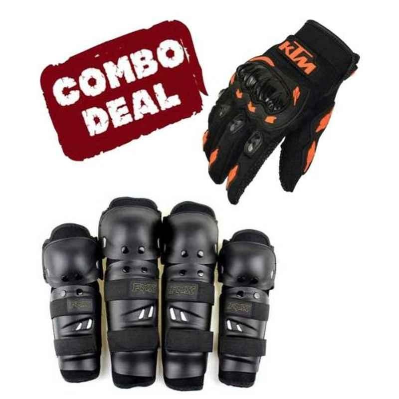 Love4ride Ktm Bike Gloves & Fox Elbow Knee Guard Combo for Biker