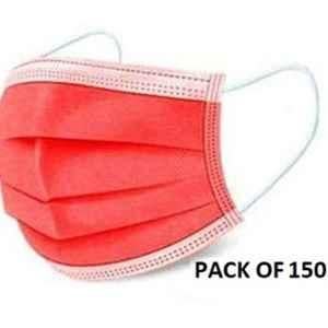 Wellstar 3 Layer Disposable & Reusable Non Woven Red Surgical Mask with Nose Pin & Melt Blown Fabric, COURFUL MASK-45 (Pack of 150)