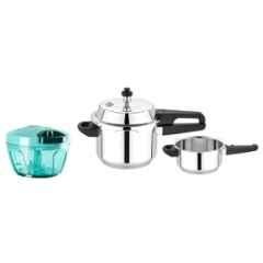 Atalso 3 & 2 Litre Stainless Steel Stainless Steel Regular Tri Ply Cooker & 450ml Chopper Combo (Pack of 2)