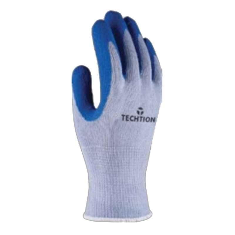 Techtion Splendor Grip Multipro 10 Gauge Seamless Poly Cotton Shell with Latex Crinkle Palm Coating Safety Gloves, Size: XL