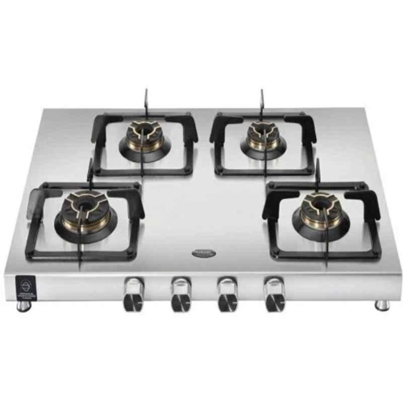 Hindware Arturo Stainless Steel Cooktop with 4 Brass Burner & Manual Ignition