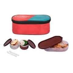 Carrolite 650ml 3-in-1 Red & Brown Plastic Lunchbox, Brown_P-27 (Pack of 3)
