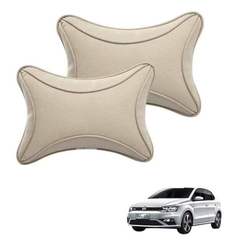 Kozdiko 2 Pcs Memory Foam & Polyester Beige Dots Car Neck Rest Pillow Set for Volkswagen Polo GTI, XNVJVHGJFH199