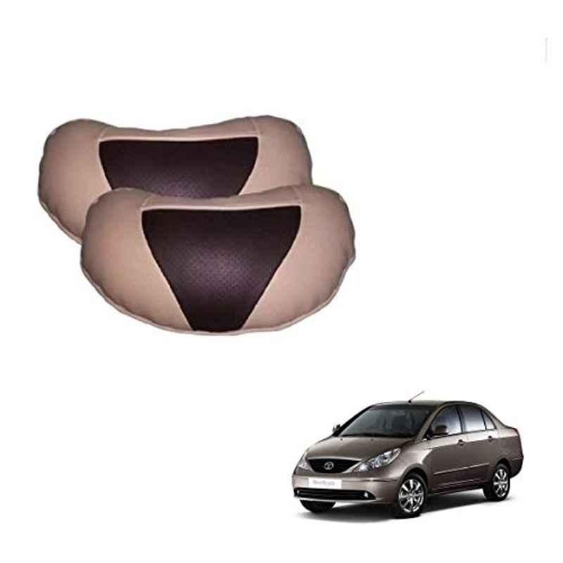 Kozdiko 2 Pcs Beige & Brown Car Neck Rest Cushion Pillow Set for Tata Indigo