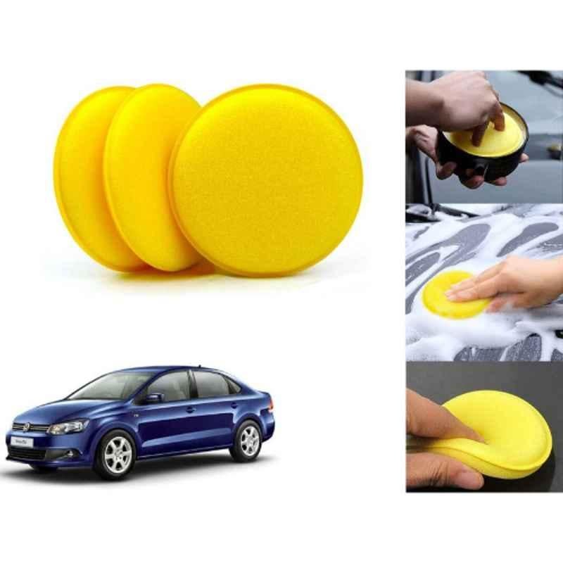 Auto Pearl Polyurethane Beige Washing & Waxing Polish Foam Sponge for Vento 2010-2014 (Pack of 3)