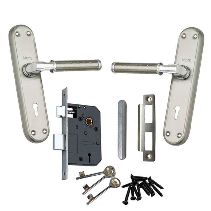 Atom Skoda Stainless Steel Stain Finish Dotted Double Stage Mortise Lock Set With 3 Keys