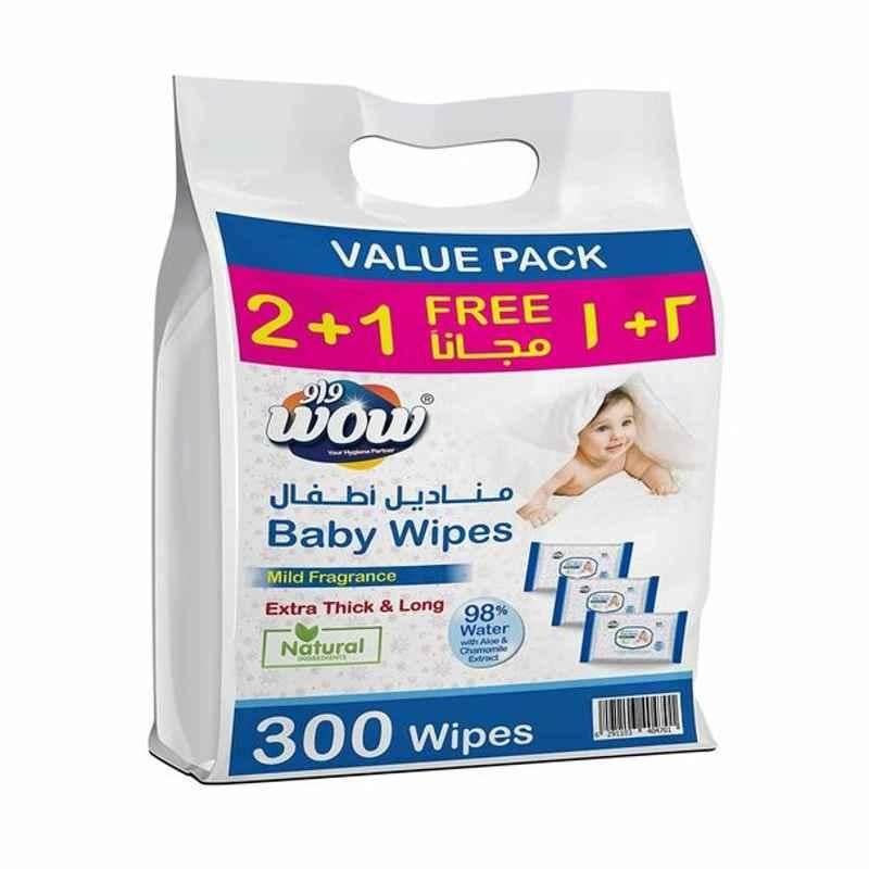 Wow Baby Wet Wipes, C580106, Mild Fragrance, 100 Sheets, 2+1 Free
