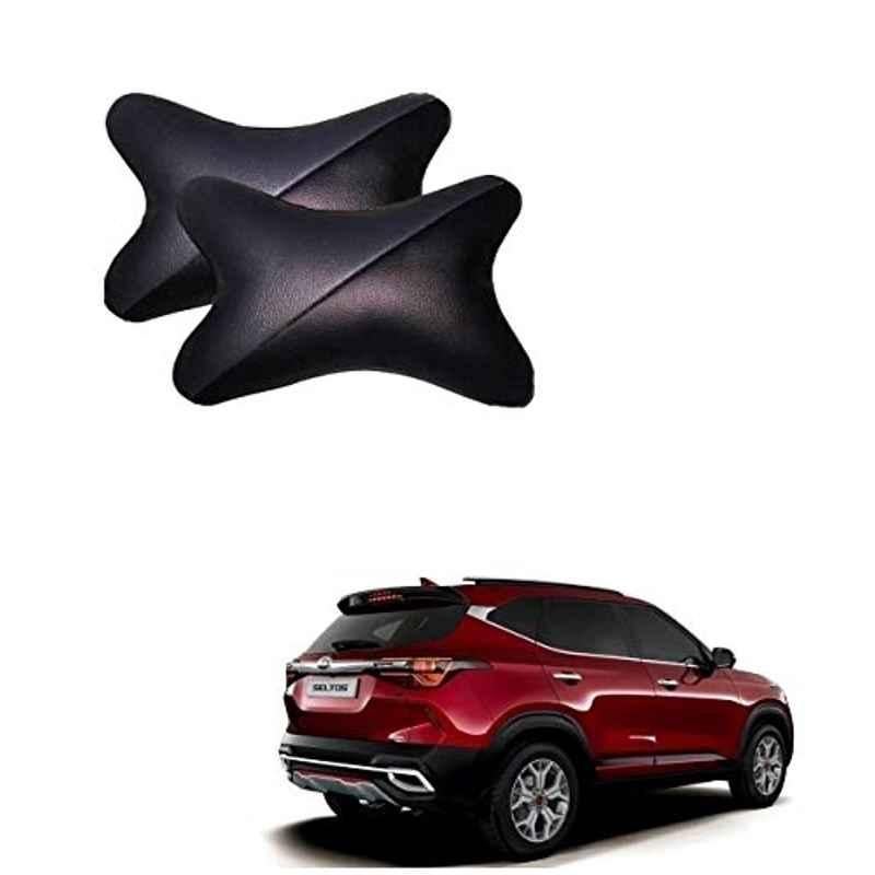 Kozdiko 2 Pcs Memory Foam Grey & Black Car Neck Rest Cushion Pillow Set for All Cars