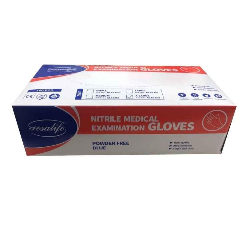 Gesalife 100 Pcs Nitrile Powder Free Gloves Box, Size: Large
