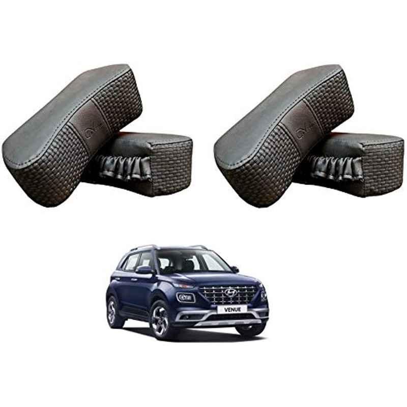 Kozdiko 4 Pcs CV Designer Grey Leatherite Neck Rest Car Cushion Pillow Set for Hyundai Venue 2019