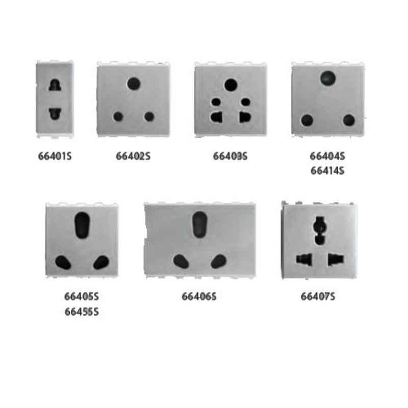 Anchor Roma 16A 2 Module  3 Pin Silver Socket Tested Upto 25A, 66404S, (Pack of 10)