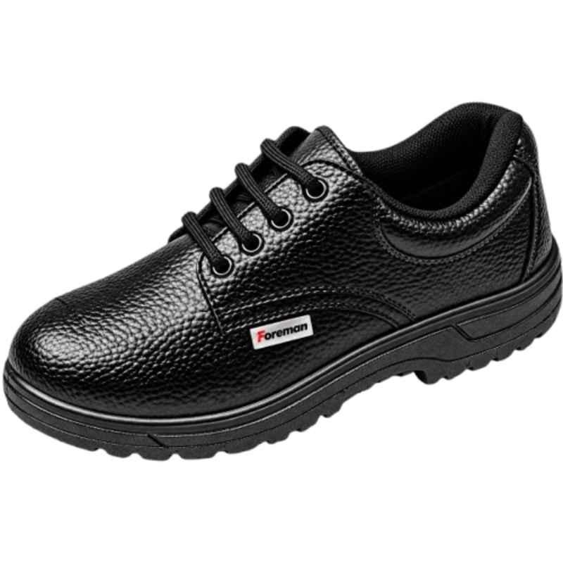Udyogi Foreman Barton Print Synthetic Leather Steel Toe Black Safety Shoes, Size: 8