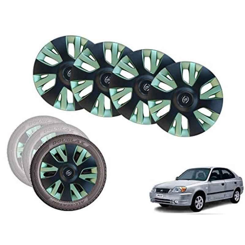 Auto Pearl 14 inch ABS Black & Green Car Hubcap Wheel Cover with Retention Ring Set for Accent