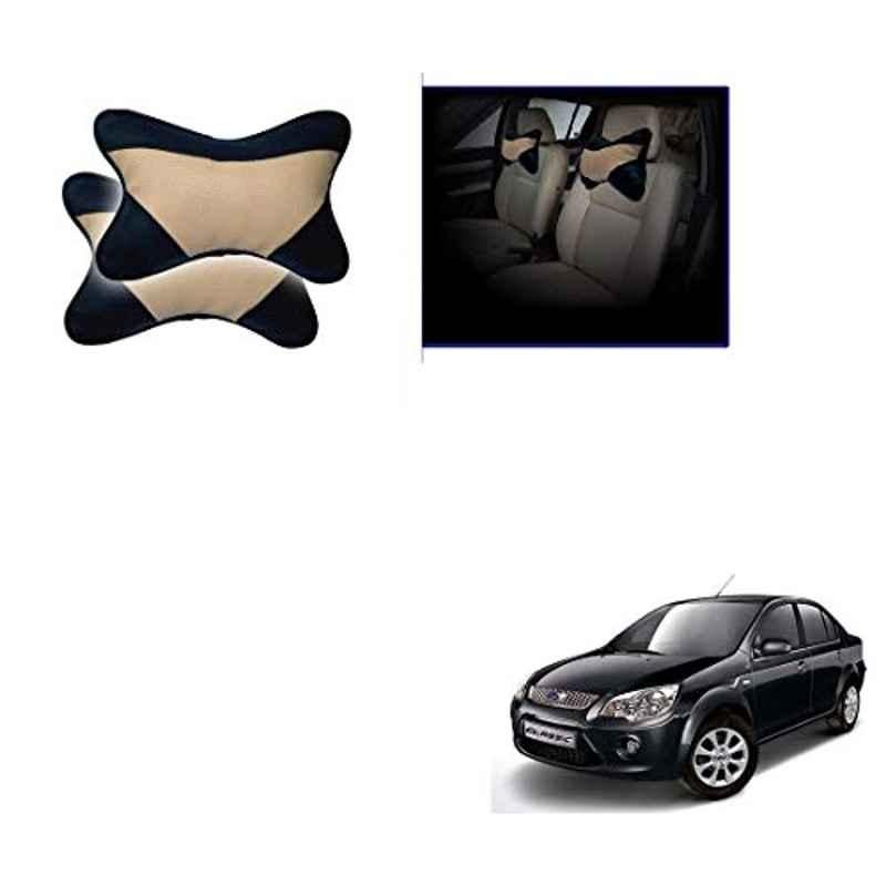 Kozdiko 2 Pcs Memory Foam Beige & Black Car Neck Rest Cushion Pillow Set for Ford Fiesta Classic
