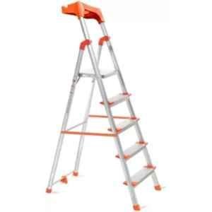 ProHome 5 Step Aluminium Orange Ladder with 5 Anti Skid Shoes, Platform & Tool Tray, Apex LAD 05