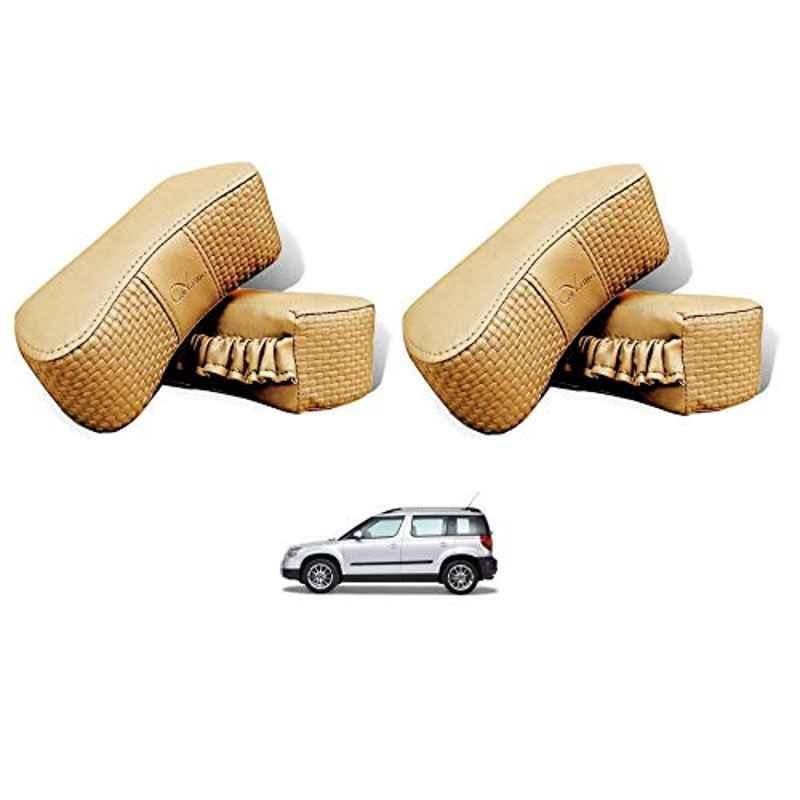 Kozdiko 4 Pcs CV Designer Beige Leatherite Neck Rest Car Cushion Pillow Set for Skoda Yeti