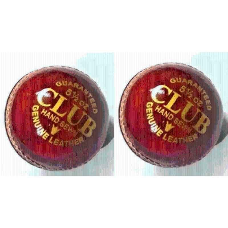 Jojomart CLUB SET of 2 Cricket Leather Ball Standard Red (Pack of 2)