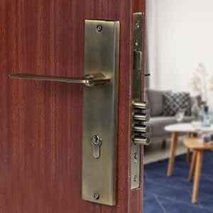 Saze Bentley 10 inch Stainless Steel Antique Brass Finish Cylindrical Plate One Side Key Mortise Door Lock Handle Set with 3 Keys