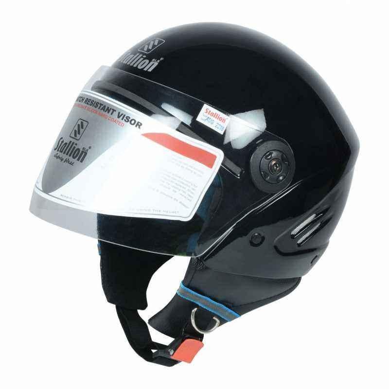 Stallion BLK K10 Open Face Black Motorbike Helmet, Size: M
