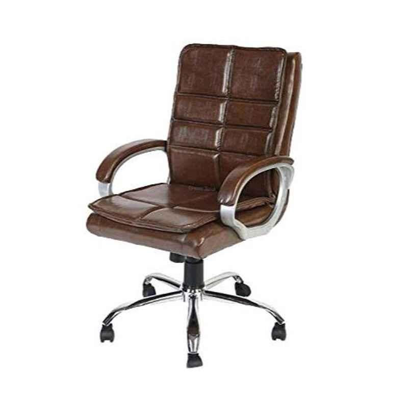 MRC Leather & Suede Brown Mid Back Revolving Chair, M154