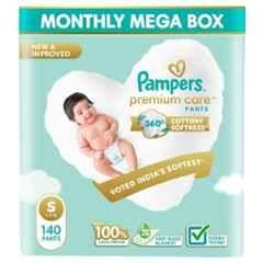 Pampers 140 Pcs Premium Care Cottony Softness Baby Diaper Packet, Size: Small