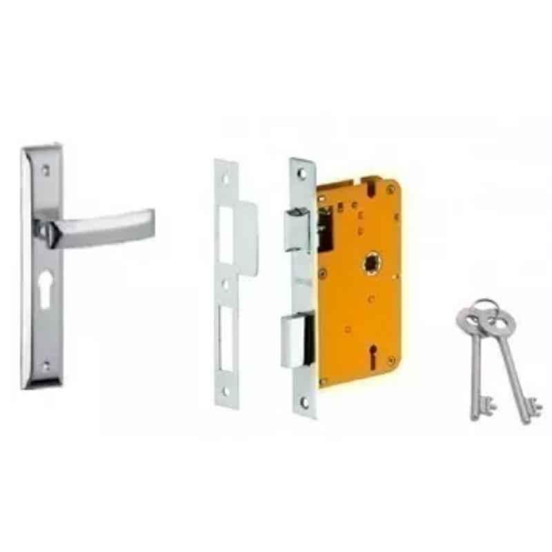 Dorset HL Series Quadra 8 inch Stainless Steel Silver Chrome Finish Door Handle Lock Set with KY Mortise Lever Lock (Pack of 3)