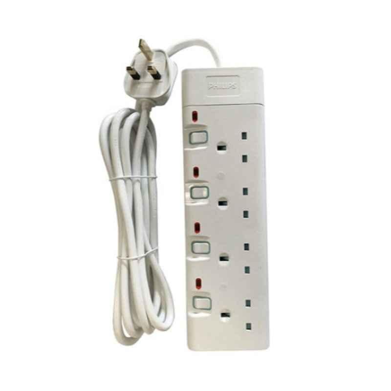 Philips White 4 Outlet Extension Socket with Individual Switch, SPN1942WB/56