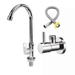 Fastgear 3 Pcs Stainless Steel Silver Chrome Finish Bathroom Faucet Set, FG1488