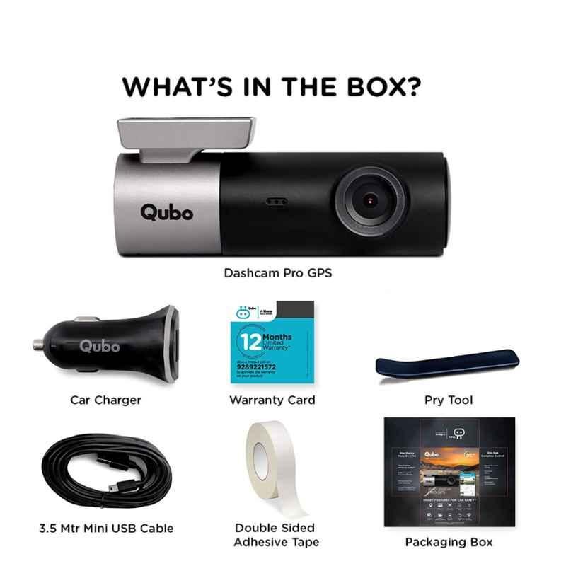 Qubo 2.1MP 1080p Full HD Car Dash Camera with GPS, Wide Angle View, G-Sensor, Wi-Fi & Emergency Recording