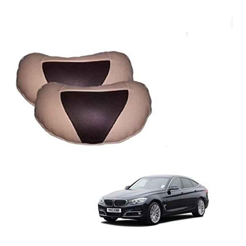 Kozdiko 2 Pcs Beige & Brown Car Neck Rest Cushion Pillow Set for BMW 3 GT