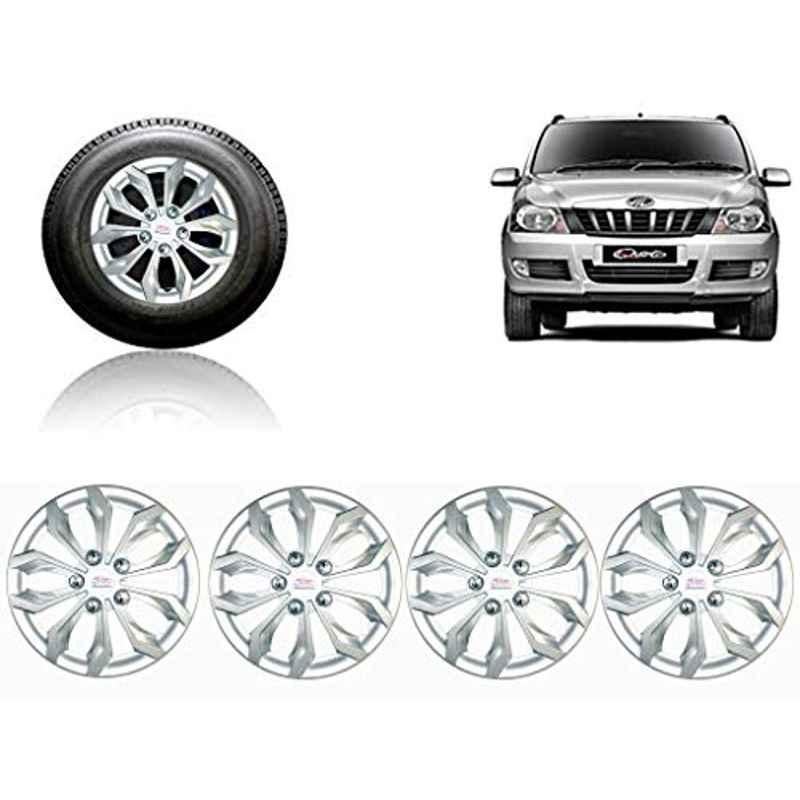 Auto Pearl 4 Pcs 15 inch ABS Silver Car Wheel Cover Set for Mahindra Quanto